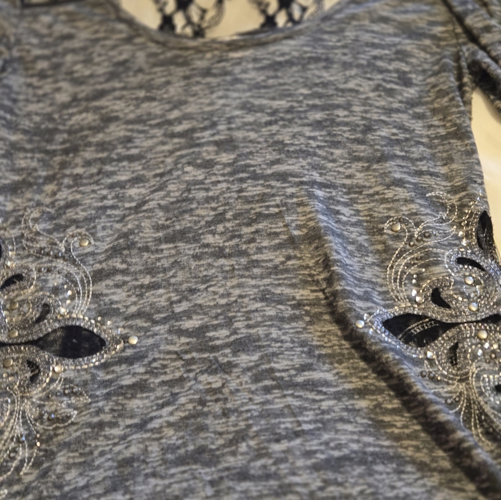 Miss Me Gray and Black Embellished Blouse